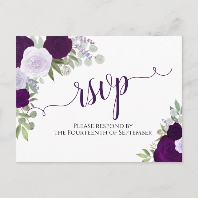 Elegante Lila Aquarellfarben-Rose Hochzeit des RSV Postkarte (Vorderseite)