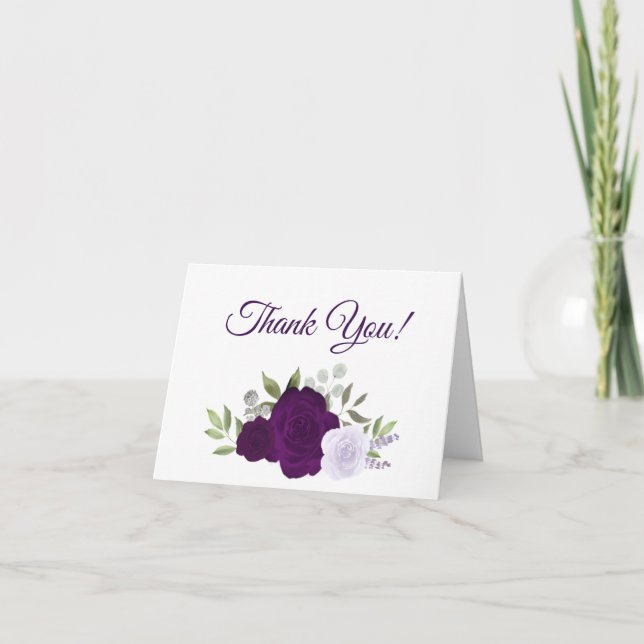 Elegante Lila Aquarellfarben Rose Hochzeit Foto Dankeskarte (Vorderseite)