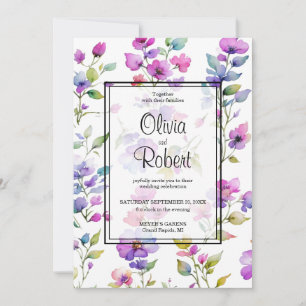 Elegante lila Aquarellfarben Wildblumen Hochzeit Einladung