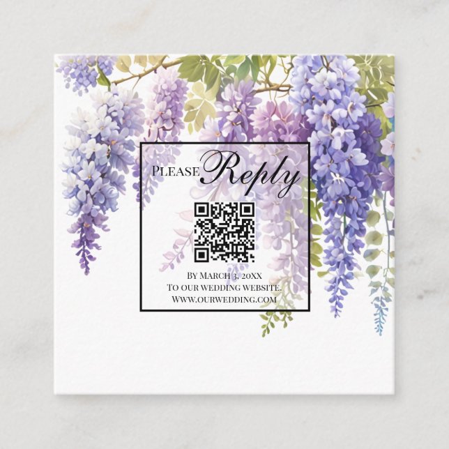 Elegante lila Aquarellweide QR-Hochzeit Begleitkarte (Vorderseite)