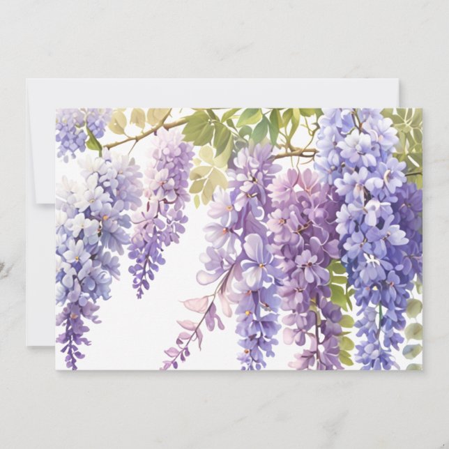 Elegante lila Aquarellwisteria blühend Einladung (Vorderseite)
