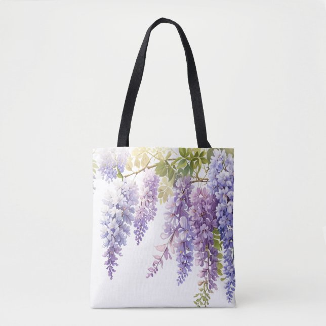 Elegante lila Aquarellwisteria blühend Tasche (Vorderseite)