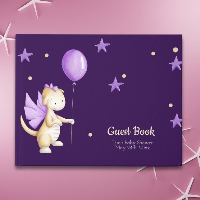 Elegante Lila Baby Dragon Girl Babydusche Gästebuch (Von Creator hochgeladen)
