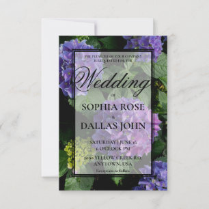 Elegante lila blaue florale Hortensien-Hochzeit Einladung