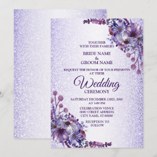 Elegante lila blaue rosa Blumen Glitter Hochzeit Einladung