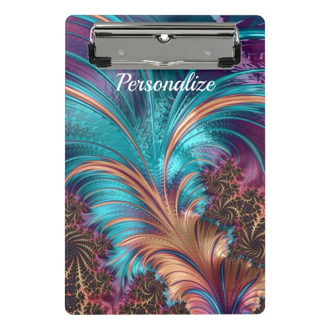 Elegante Lila Blue Abstrakt Feather Personalisiert Mini Klemmbrett (Vorderseite)