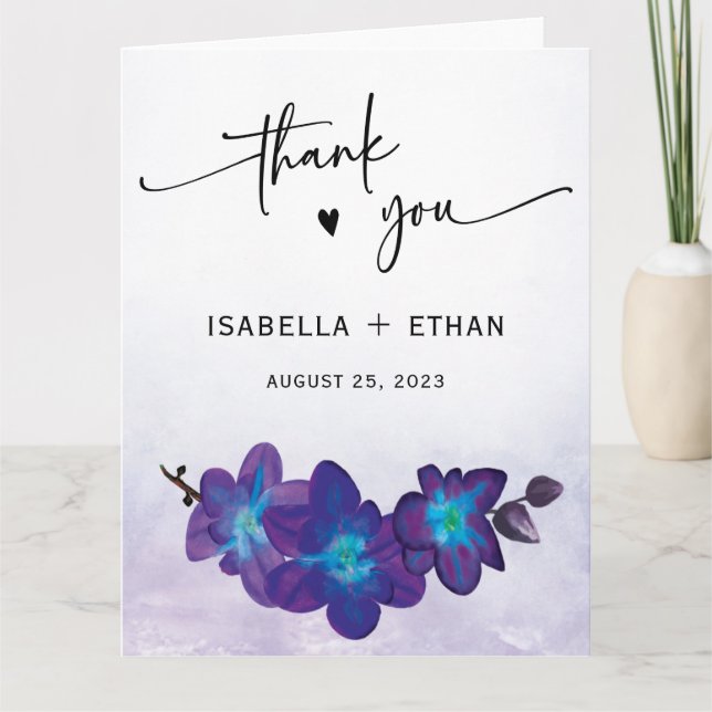 Elegante Lila Blue Orchid Wedding Vielen Dank Dankeskarte (Vorderseite)
