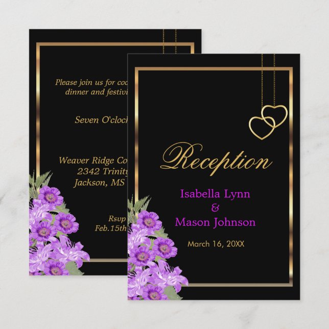 Elegante Lila Blume Hochzeit - Empfang Einladung (Vorne/Hinten)