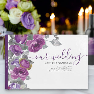 Elegante Lila Blume Hochzeit Gästebuch
