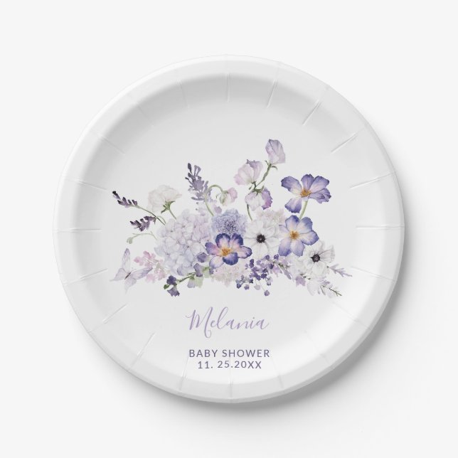 Elegante lila Blume Kinderdusche Pappteller (Vorderseite)