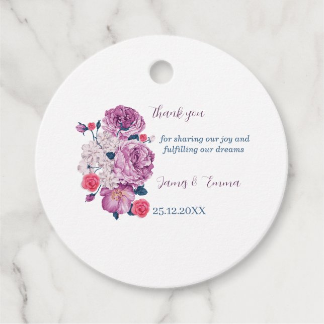 Elegante Lila Blume Personalisiert Hochzeit Geschenkanhänger (Vorderseite)