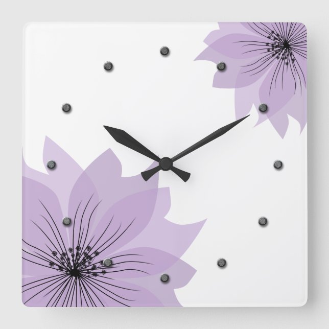 Elegante lila Blume Quadratische Wanduhr (Vorderseite)