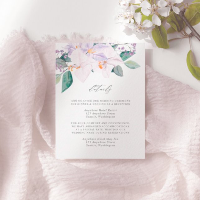 Elegante Lila Blume und Grünanlagen Begleitkarte (Von Creator hochgeladen)