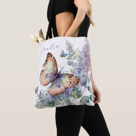 Elegante lila Blume und Schmetterling Tasche