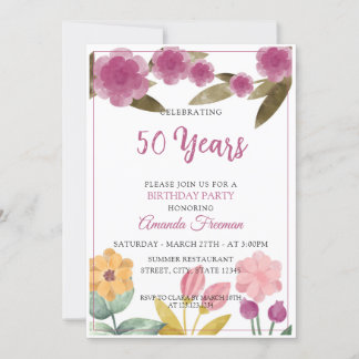 Elegante Lila Blume Wasserfarbe Mutter Geburtstag Einladung