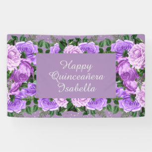 Elegante lila Blumen Happy Quinceañera Banner