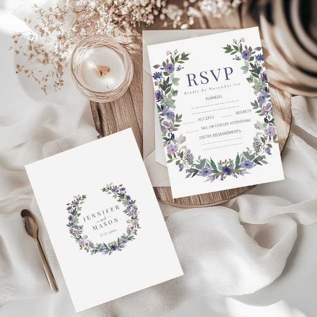 Elegante lila Blumen Hochzeit RSVP Karten (Von Creator hochgeladen)