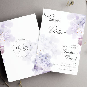 Elegante lila Blumen Hochzeit Save the Date Einladung