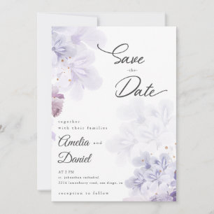 Elegante lila Blumen Hochzeit Save the Date Einladung
