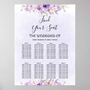 Elegante lila Blumen-Hochzeitssitzplan Poster
