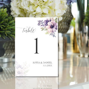 Elegante lila Blumen-Hochzeitstischnummern