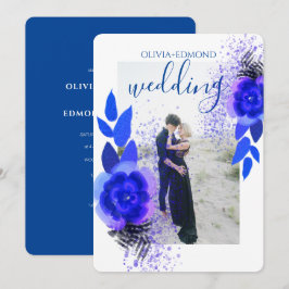 Elegante Lila Blumen Rahmen Foto Hochzeit Einladung