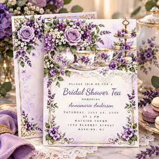 Elegante lila Blumen-Teeparty-Brautjungfern-Einlad Einladung