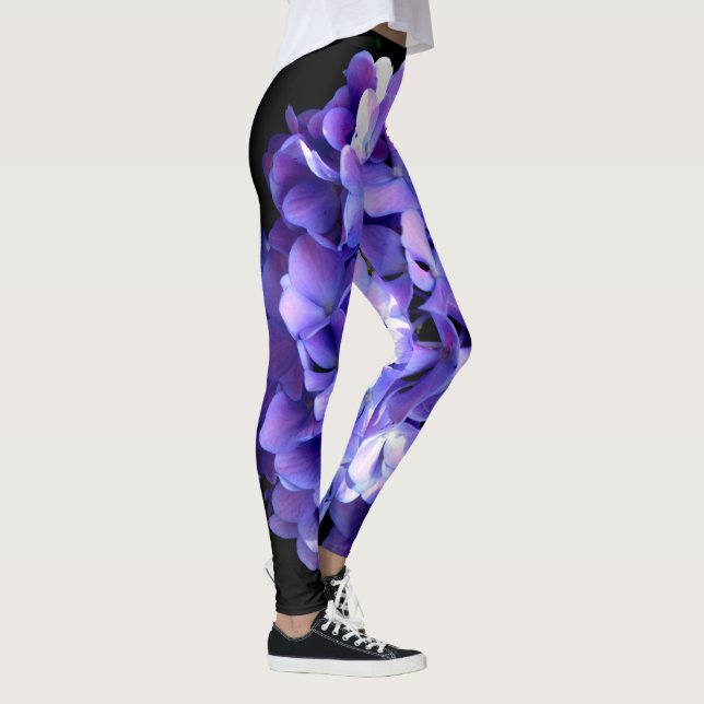 Elegante, lila Blumen und Auberginen Leggings (Rechts)