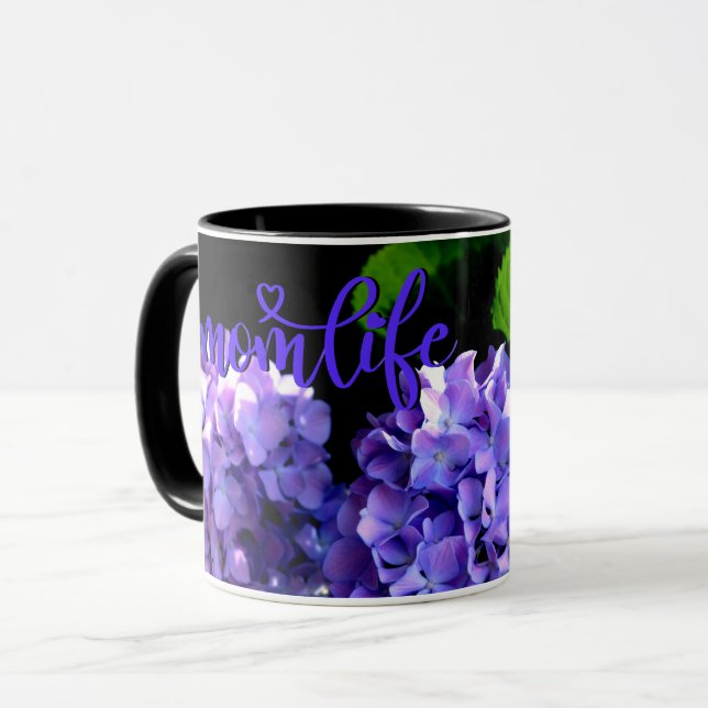 Elegante, lila Blumen und Auberginen Tasse (Vorderseite Links)