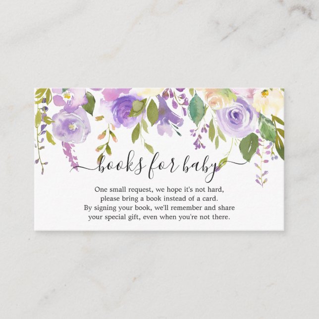 Elegante Lila Blumenbücher für Babydusche Begleitkarte (Vorderseite)