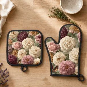 Elegante lila Blumeneinweihungsgeschenke Ofenhandschuh & Topflappen-Set