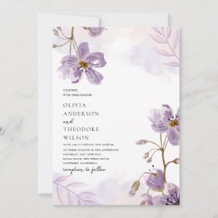 Elegante Lila Blumenhochzeit Einladung