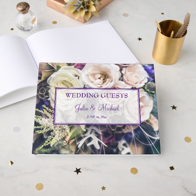 Elegante Lila Blumenhochzeit Gästebuch (Vorderseite Offen)