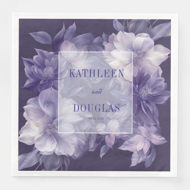 Elegante Lila Blumenhochzeit Napkin Serviette (Vorderseite)