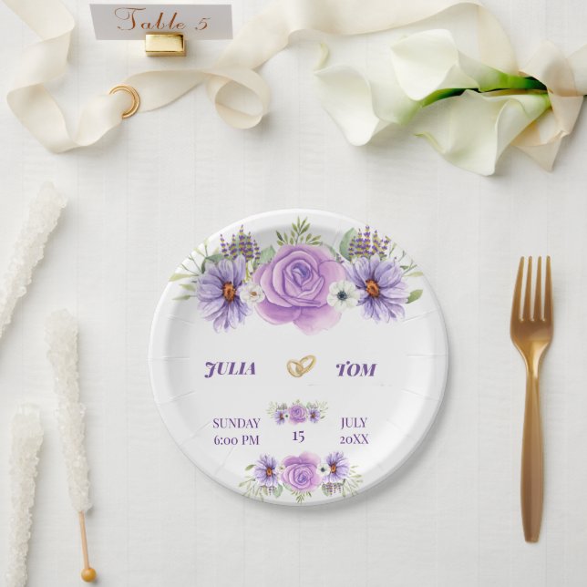 Elegante Lila Blumenhochzeit Pappteller (Hochzeit)