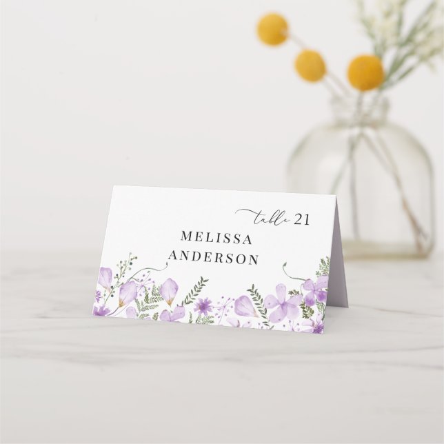 Elegante Lila Blumenhochzeit-Platzkarte Platzkarte (Vorderseite)