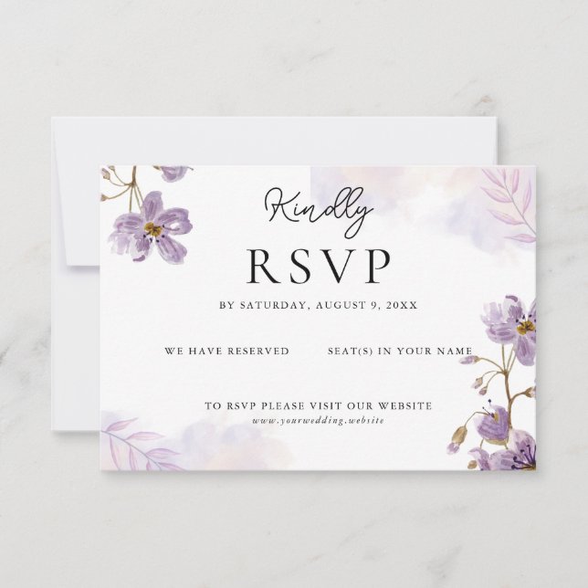 Elegante Lila Blumenhochzeit RSVP Karte (Vorderseite)