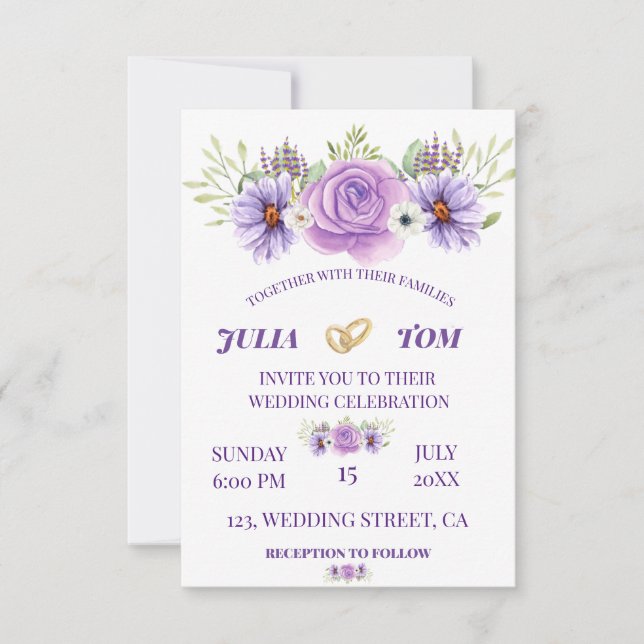Elegante Lila Blumenhochzeit RSVP Karte (Vorderseite)