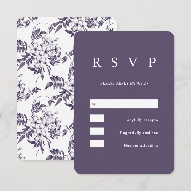 Elegante Lila Blumenhochzeit RSVP Karte (Vorne/Hinten)