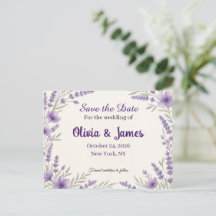 Elegante lila Blumenhochzeit - Save-the-Date-Karte