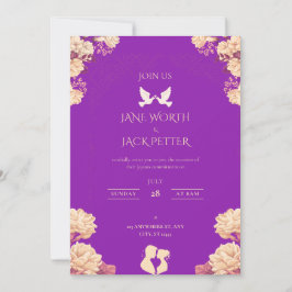 Elegante lila Blumenhochzeitseinladung mit Taube Einladung