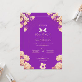 Elegante lila Blumenhochzeitseinladung mit Taube Einladung