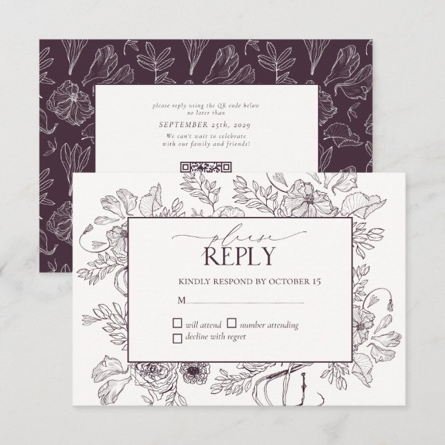 Elegante Lila Blumenstrauß RSVP Karte (Vorne/Hinten)