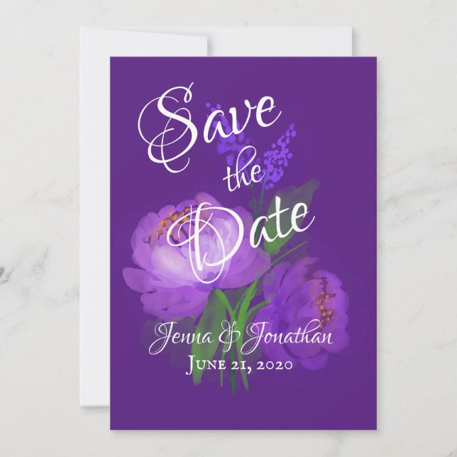 Elegante Lila Blumenzitterung Save The Date (Vorderseite)