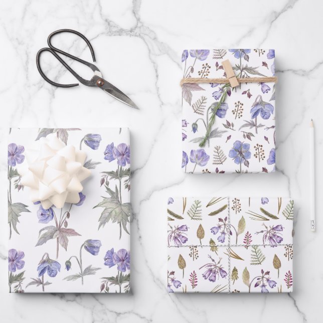 Elegante Lila Blütendusche Geburtstagsmädchen Geschenkpapier Set (Vorderseite)