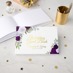 Elegante Lila Boho Chic Rose Kleine Hochzeit Gästebuch