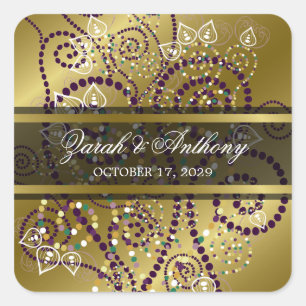 Elegante Lila Boho Spirals Gold Wedding Stickers