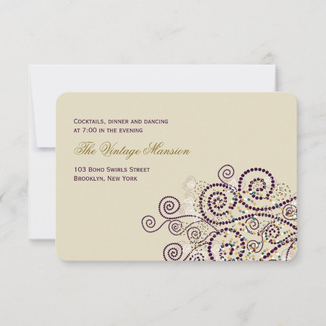 Elegante Lila Boho Spirals Hochzeitsempfang Einladung (Vorderseite)