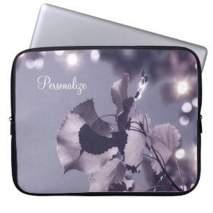 Elegante Lila Bokeh-Aspen-Blätter mit Namen Laptopschutzhülle