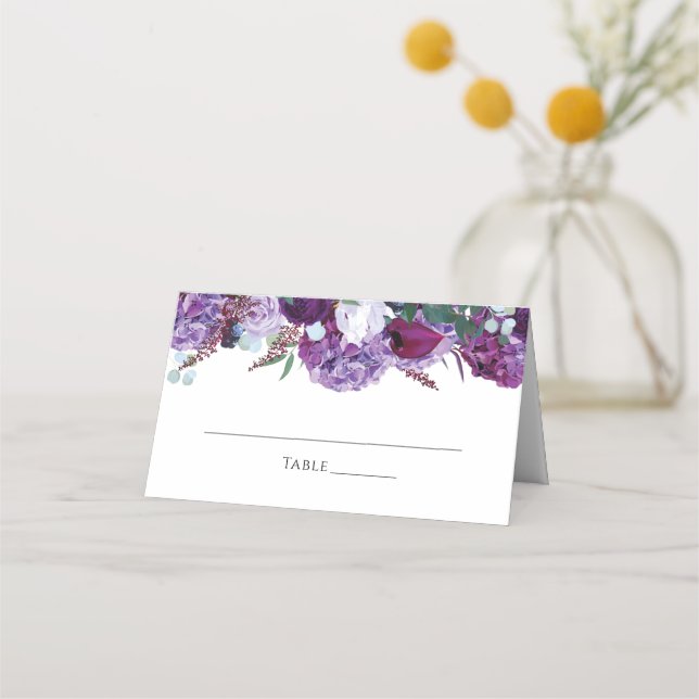 Elegante Lila botanische Hochzeit Platzkarte (Vorderseite)